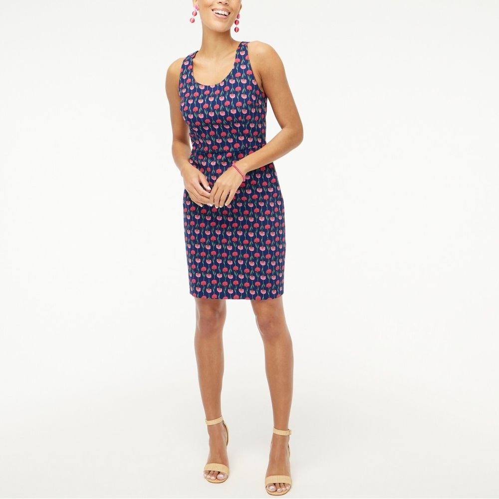 J Crew Navy/Pink Tailored Floral Print Sheath Dress